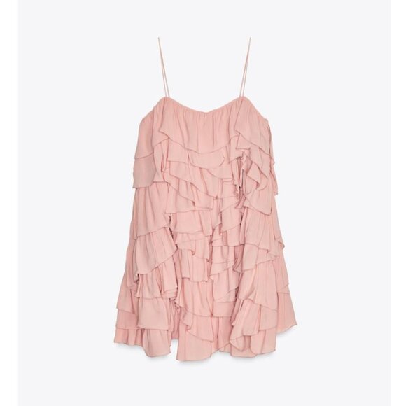 Zara Women $109 RUFFLED DRESS ZW COLLECTION Pale pink M NWT 2763/003 - Picture 5 of 6